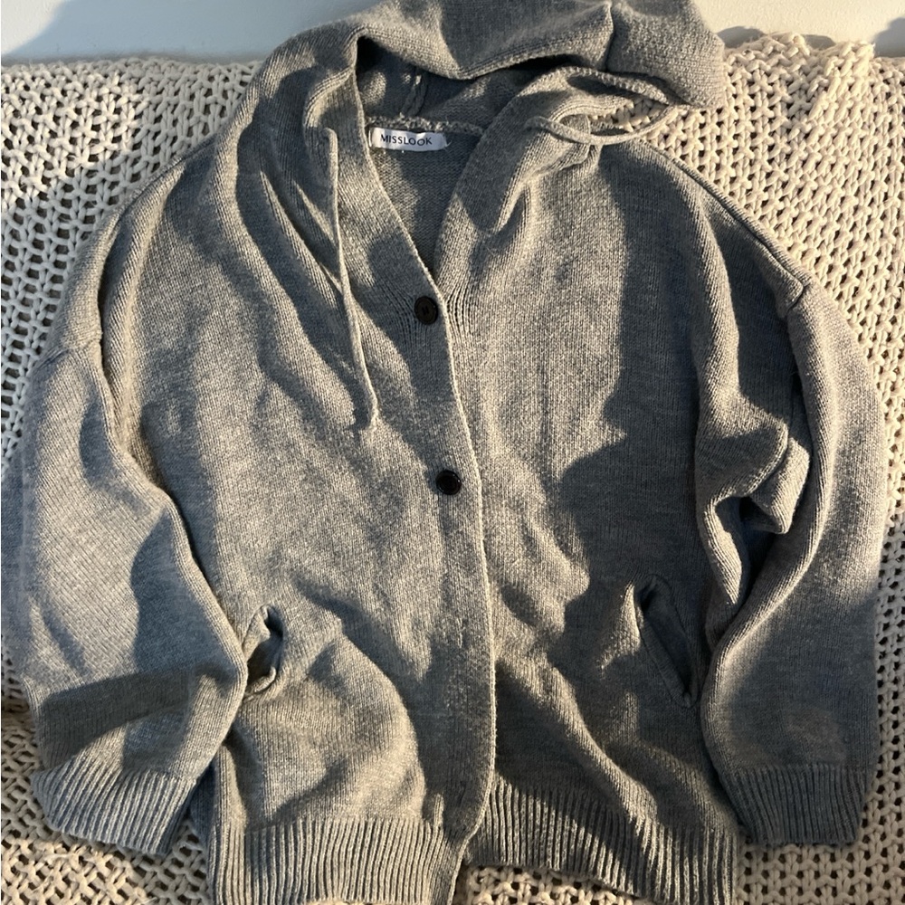 MISSLOOK Gray Button-Up Hooded Cardigan
